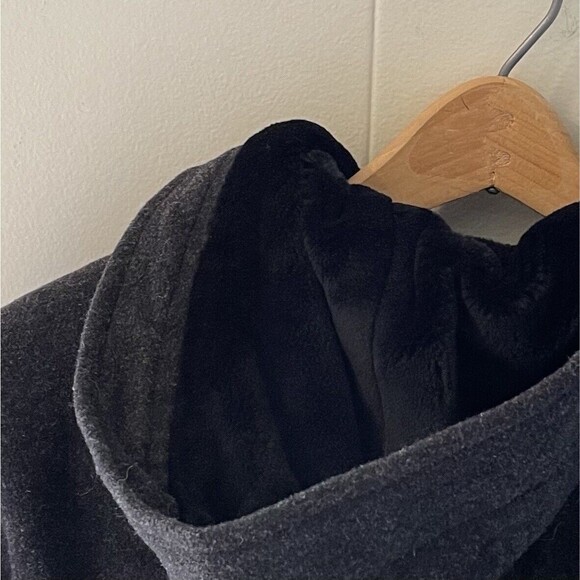 Apostrophe Wool Blend Coat Womens L Black fur Trim‎ Lined Hooded Zip penny lane - Picture 6 of 9